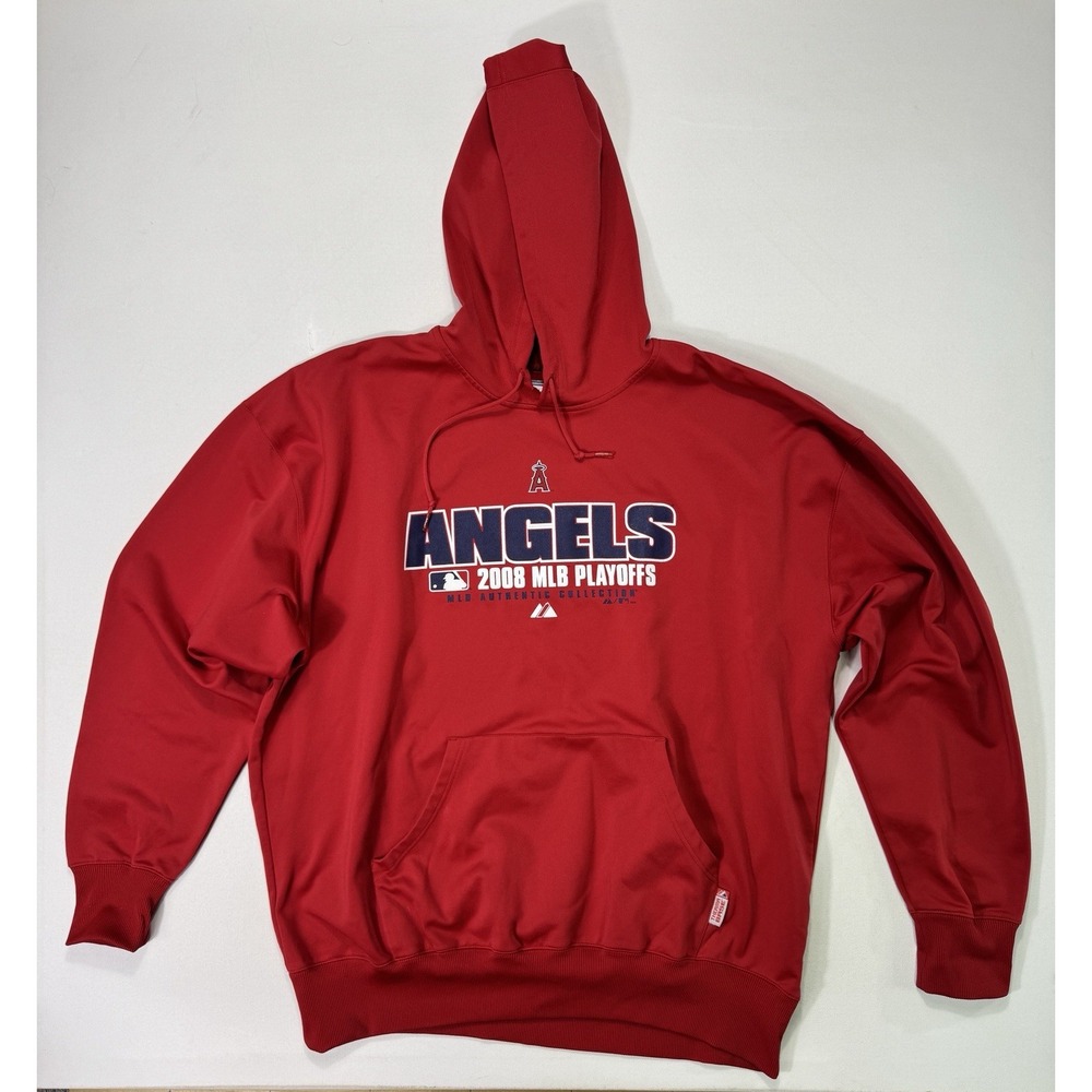 Majestic MLB Anaheim Angels 2008 Playoffs Hoodie Mens 2XL Red Therma Base